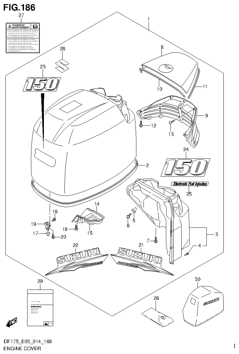 Suzuki DF175ZG ENGINE COVER (FOR 0EP) (DF150T E03) parts diagram